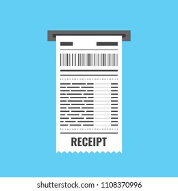 Receipt icon. Invoice sign. Bill atm template or restaurant paper financial check. Vector illustration.