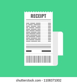 Receipt icon. Invoice sign. Bill atm template or restaurant paper financial check. Vector illustration.