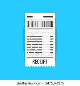 Receipt icon. Invoice sign. Bill atm template or restaurant paper financial check. Vector illustration.