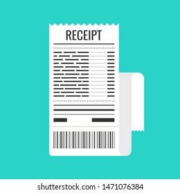 Receipt icon. Invoice sign. Bill atm template or restaurant paper financial check. Vector illustration.