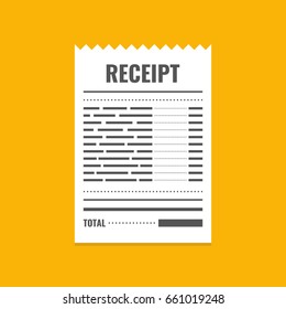 Receipt Icon. Invoice Sign. Bill Atm Template Or Restaurant Paper Financial Check. Flat Cartoon Style. Vector Illustration.