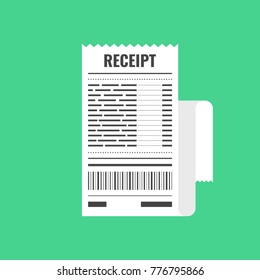 Receipt icon. Invoice sign. Bill atm template or restaurant paper financial check. Vector illustration.