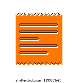 Receipt icon. Isolated icon consisting of black thin contour and orange moved filling on different layers. White background