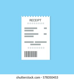 Receipt icon isolated on a colored background. Invoice sign. Bill atm template or restaurant paper financial check. Concept Paper receipts in flat style.