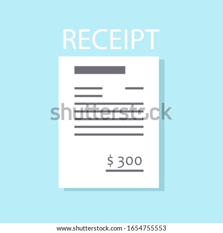 Receipt icon isolated on a colored background. Concept Paper receipts in flat style. Vector illustration. 
