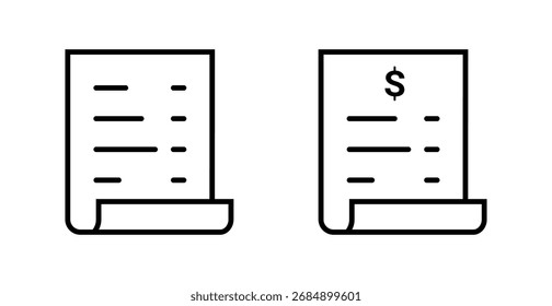 Icono Comprobante aislado sobre fondo blanco. Documento de pago o Factura. Ilustración vectorial