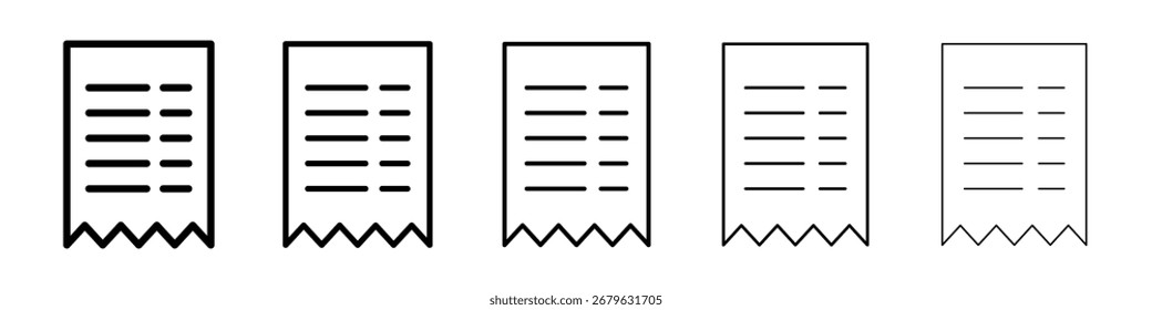 Logotipo del icono del Comprobante en la colección de líneas de trazo