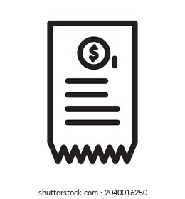 receipt icon or logo vector illustration of isolated sign symbol, vector illustration with high quality black outline.