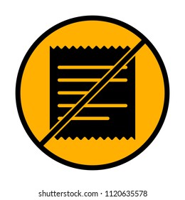 Receipt icon. not allowed, black object in warning sign with orange background color