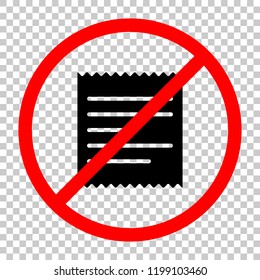 Receipt icon. Not allowed, black object in red warning sign with transparent background