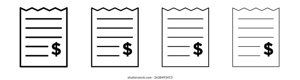 Receipt icon Outline sign symbol set