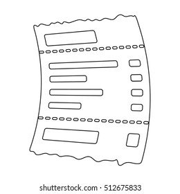 Receipt icon in outline style isolated on white background. E-commerce symbol stock vector illustration.