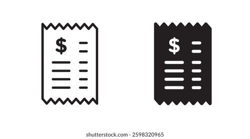 Receipt icon outlined icon vector collection.