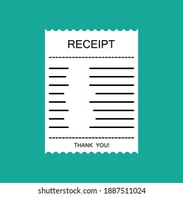 Icono de recibo, papel de recibo, factura de cheque, factura, facturas de servicios públicos. Ilustración vectorial.