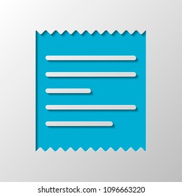 Receipt icon. Paper design. Cutted symbol with shadow