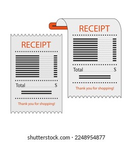 Empfangssymbol, Papierbeleg, Rechnungszeichen, Finanzscheck. Erhalten Sie einen Scheck über die Zahlung. Vektorgrafik.