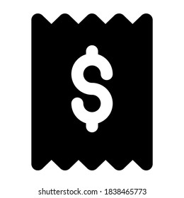Receipt icon, payment bill in filled style 