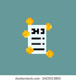 Receipt icon pixel art isolated. Finance symbol pixelated. 8 bit Sign for banking application