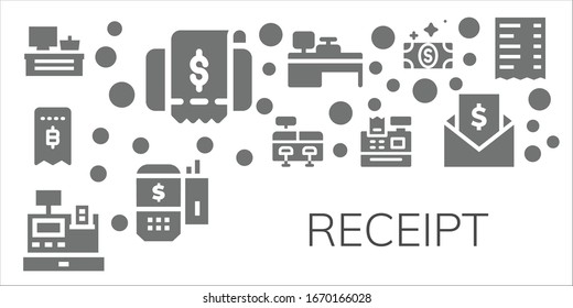 receipt icon set. 11 filled receipt icons. Included Cash register, Invoice, Cash machine, Payment terminal, Bill, Receipt icons