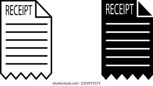 Receipt icon sheet, simple trendy flat style line and solid Isolated vector illustration on white background. For apps, logo, websites, symbol , UI, UX, graphic and web design. EPS 10.
