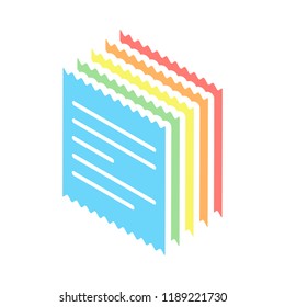 Receipt icon. Stack of colorful isometric icons on white background