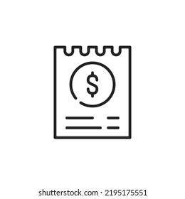 Receipt icon. Thin line design. Vector icon