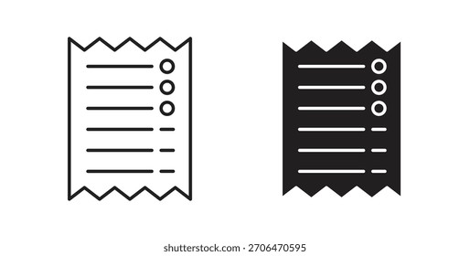 Ícone de recibo para sites e design plano minimalista móvel.