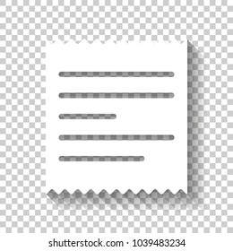 Receipt icon. White icon with shadow on transparent background