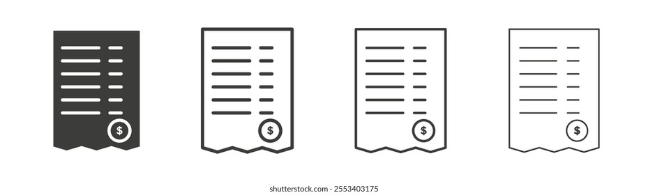 Receipt icons collection. vector set in black color
