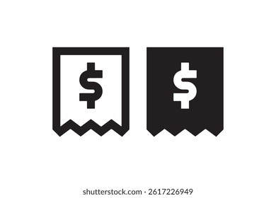 Receipt Icons with Dollar Symbol in Black Style Vector