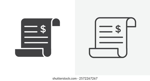 Receipt icons. flat and line style set