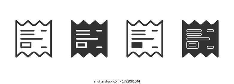 Receipt icons in four different versions in a flat design