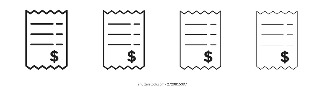Iconos de Comprobante delinean el diseño de Vector negro. Línea con trazo editable.
