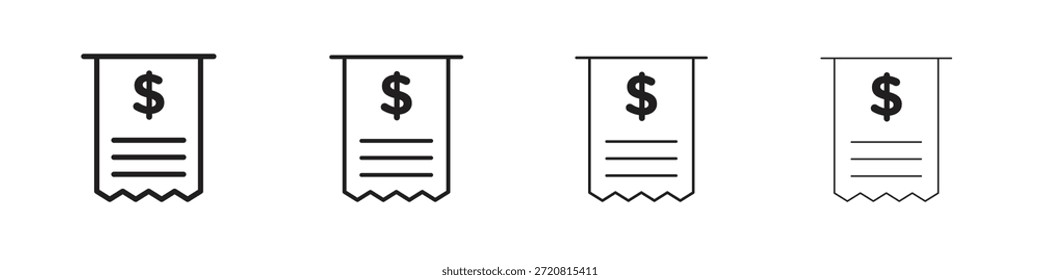 Iconos de Comprobante delinean el diseño de Vector negro. Línea con trazo editable.