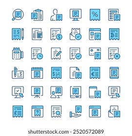 Receipt icons. Outline symbols. Vector blue line icons set