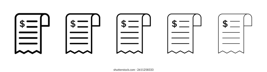Receipt icons vector set in different stroke line style