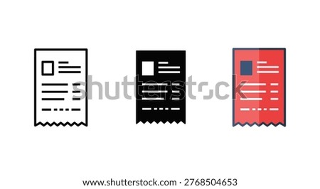 receipt icons, white, black, and red receipt templates