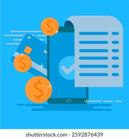 Receipt, Invoice, bill icon. Bill payment with ATM card and financial security for online shopping, online payment using card with payment protection concept. EPS 6