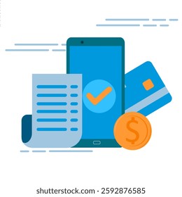 Receipt, Invoice, bill icon. Bill payment with ATM card and financial security for online shopping, online payment using card with payment protection concept. EPS 7
