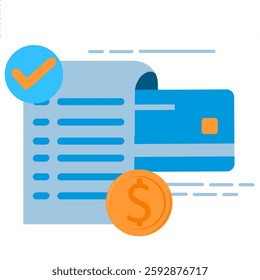 Receipt, Invoice, bill icon. Bill payment with ATM card and financial security for online shopping, online payment using card with payment protection concept. EPS 9
