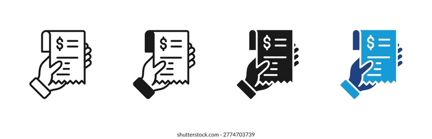 Receipt Invoice icon set multiple style collection