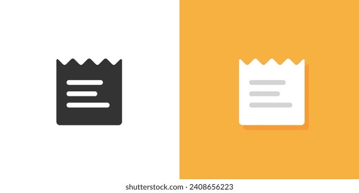 Receipt invoice icon simple vector graphic, flat bill ticket yellow black white illustration set, order cheque glyph pictogram symbol silhouette ui design element image clipart