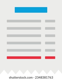 Ilustración del vector de recepción o factura. Presupuesto.