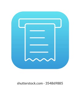 Receipt line icon for web, mobile and infographics. Vector white icon on the blue gradient square with rounded corners isolated on white background.