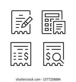 Receipt line icons. Thin line design. Vector icons set