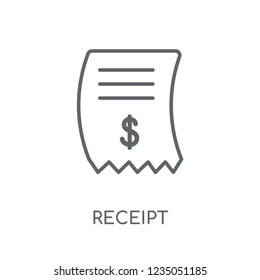 Receipt linear icon. Modern outline Receipt logo concept on white background from e-commerce and payment collection. Suitable for use on web apps, mobile apps and print media.