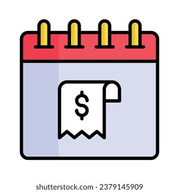Recepción en calendario que denota el icono de concepto de pago de facturas, listo para usar vector