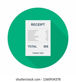 Receipt paper, Bill check, Invoice, Cash receipt, Payment of utility, Vector, Flat icon