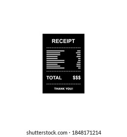 Receipt paper, bill check, invoice, cash receipt. White outline design. Isolated icon. shop receipt or bill, atm check with tax/vat.