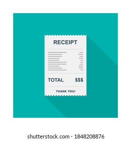 Receipt paper, bill check, invoice, cash receipt. Isolated icon. shop receipt or bill, atm check with tax/vat.